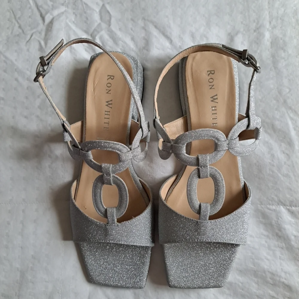 NWOB Ron White Beverly Glitter Fabric Slingback Sandals Size 38.5 8.5 $495